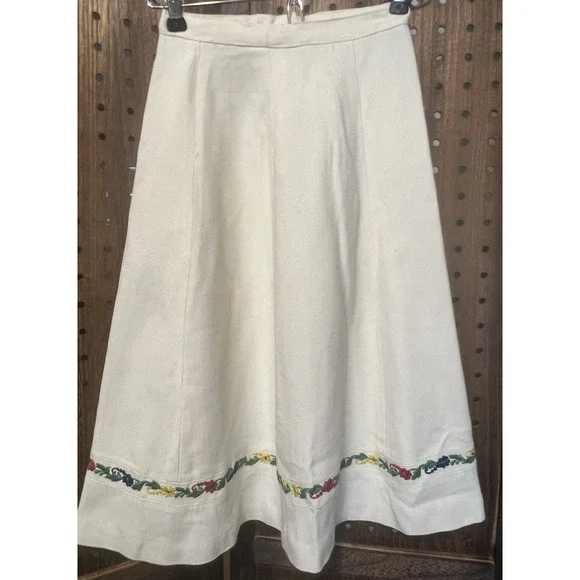 Vintage Cream Ivory Wool Skirt XS 21 In Waist 1950s 1960s Scandinavian Trim - Picture 1 of 8